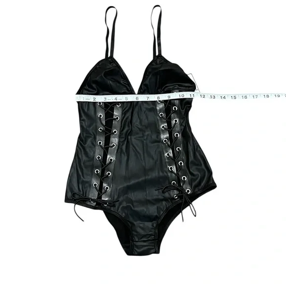 Sexy Faux Leather Teddy Lace up Bodysuit Lingerie: Small - Picture 3 of 5